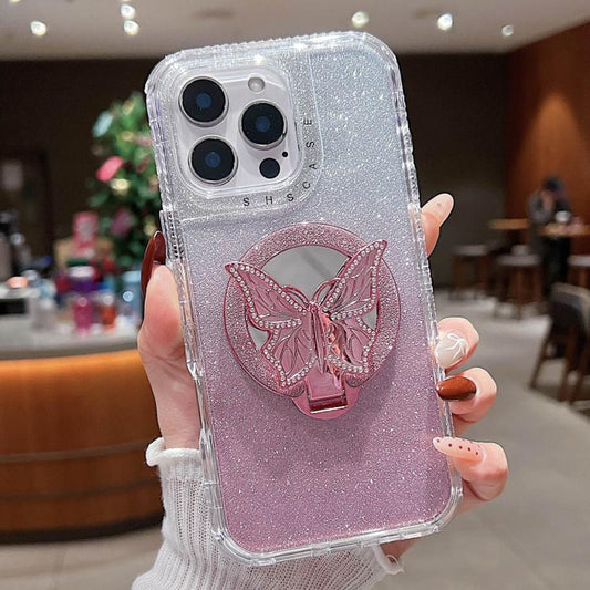 Mirror Butterfly Holder Glitterr MagSafe Phone Case, For iPhone 15 Pro Max, For iPhone 15 Pro, For iPhone 15 Plus, For iPhone 15