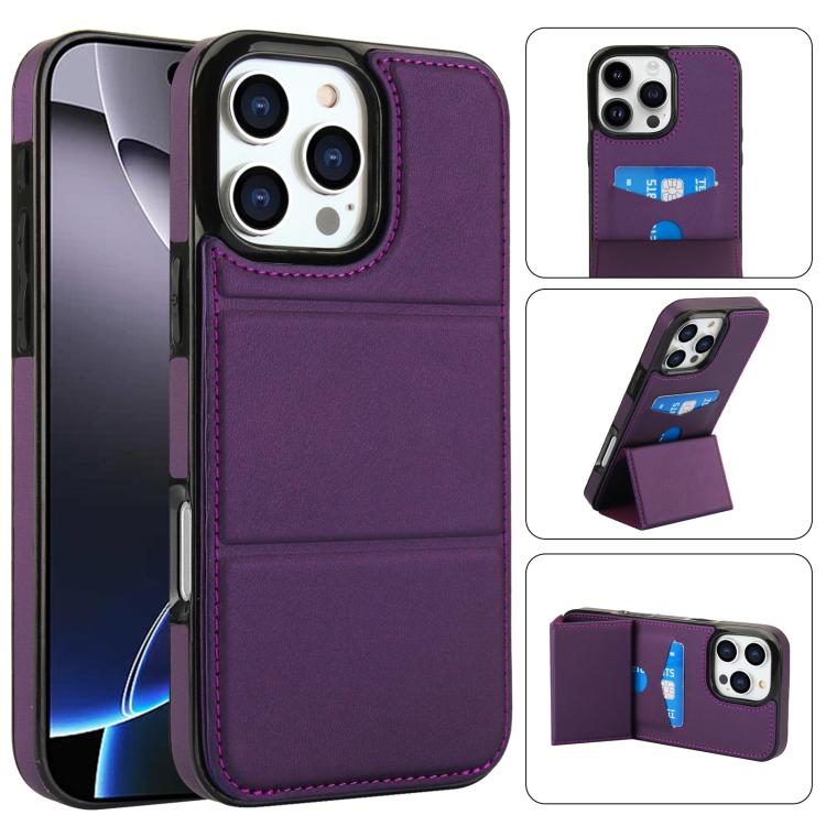 Tri-fold Holder Leather Phone Case with Card Slot, For iPhone 16 Pro Max, For iPhone 16 Pro, For iPhone 16 Plus, For iPhone 16