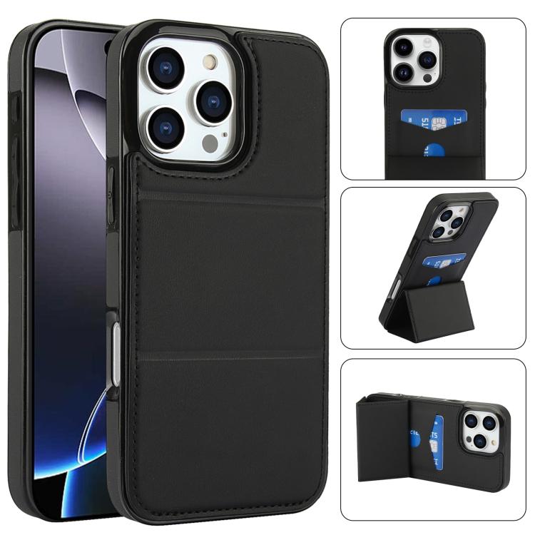 Tri-fold Holder Leather Phone Case with Card Slot, For iPhone 16 Pro Max, For iPhone 16 Pro, For iPhone 16 Plus, For iPhone 16