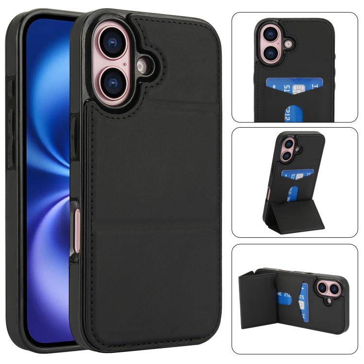 Tri-fold Holder Leather Phone Case with Card Slot, For iPhone 16 Pro Max, For iPhone 16 Pro, For iPhone 16 Plus, For iPhone 16