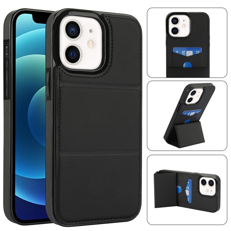 Tri-fold Holder Leather Phone Case with Card Slot, For iPhone 12 mini, For iPhone 11 Pro Max, For iPhone 11, For iPhone 11 Pro