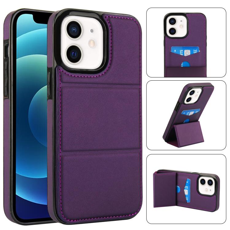 Tri-fold Holder Leather Phone Case with Card Slot, For iPhone 12 mini, For iPhone 11 Pro Max, For iPhone 11, For iPhone 11 Pro