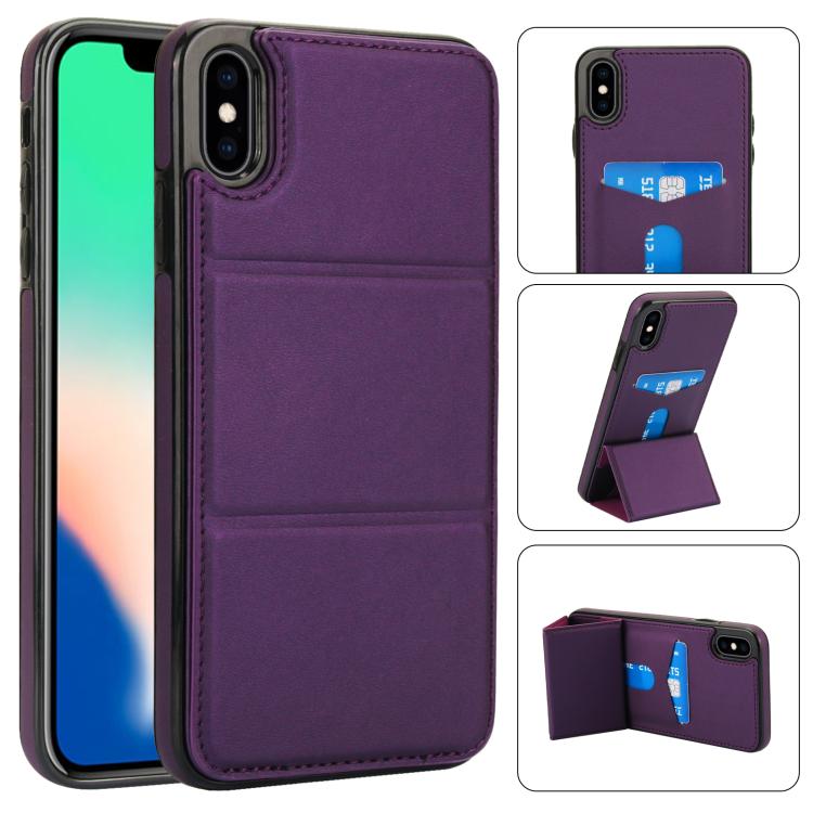 Tri-fold Holder Leather Phone Case with Card Slot, For iPhone XS / X, For iPhone XR, For iPhone XS Max, For iPhone 8 Plus / 7 Plus