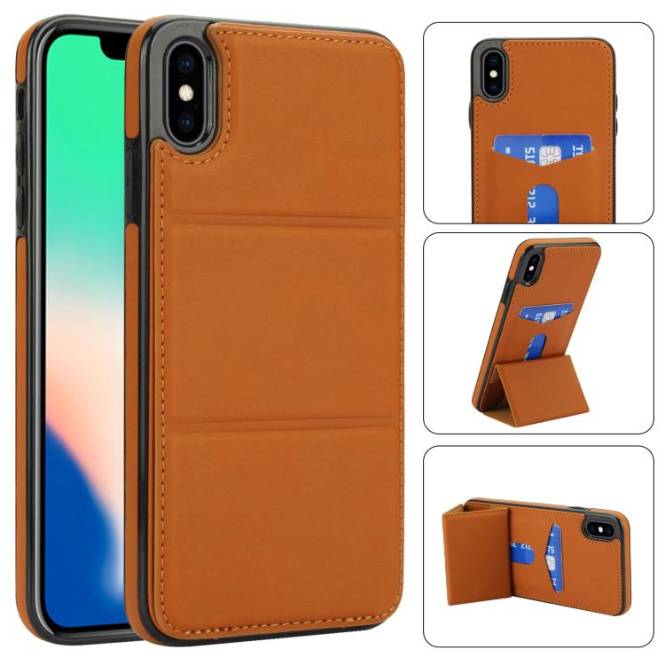 Tri-fold Holder Leather Phone Case with Card Slot, For iPhone XS / X, For iPhone XR, For iPhone XS Max, For iPhone 8 Plus / 7 Plus