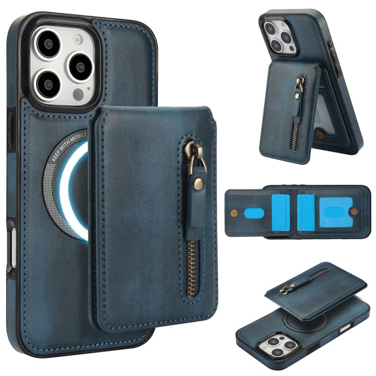 Zipper Wallet Split MagSafe Leather Back Phone Case, For iPhone 16e, For iPhone 16 Pro Max, For iPhone 16 Pro