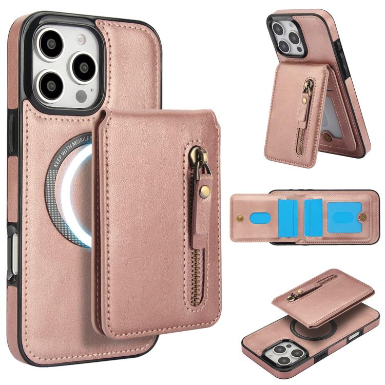 Zipper Wallet Split MagSafe Leather Back Phone Case, For iPhone 16e, For iPhone 16 Pro Max, For iPhone 16 Pro