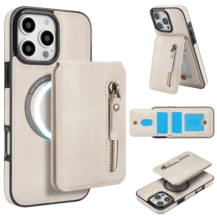 Zipper Wallet Split MagSafe Leather Back Phone Case, For iPhone 16e, For iPhone 16 Pro Max, For iPhone 16 Pro