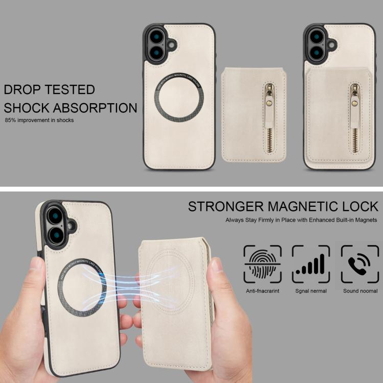 Zipper Wallet Split MagSafe Leather Back Phone Case, For iPhone 16 Plus, For iPhone 16, For iPhone 15 Pro Max