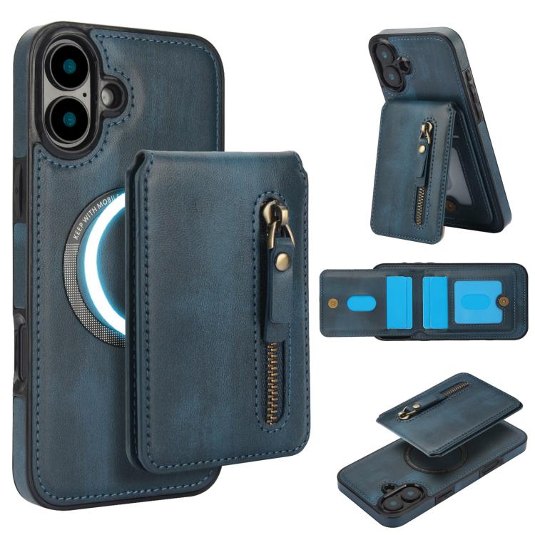 Zipper Wallet Split MagSafe Leather Back Phone Case, For iPhone 16 Plus, For iPhone 16, For iPhone 15 Pro Max