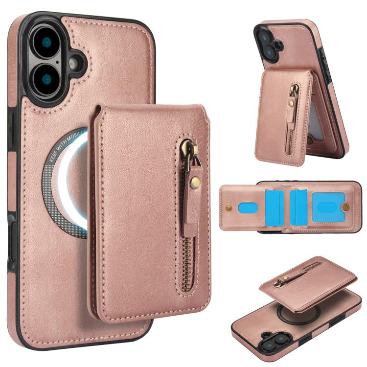 Zipper Wallet Split MagSafe Leather Back Phone Case, For iPhone 16 Plus, For iPhone 16, For iPhone 15 Pro Max