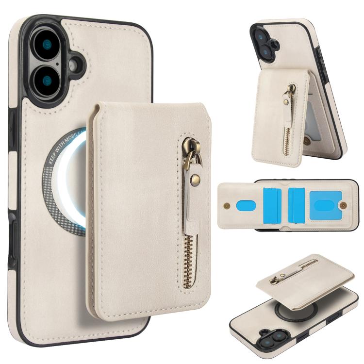 Zipper Wallet Split MagSafe Leather Back Phone Case, For iPhone 16 Plus, For iPhone 16, For iPhone 15 Pro Max
