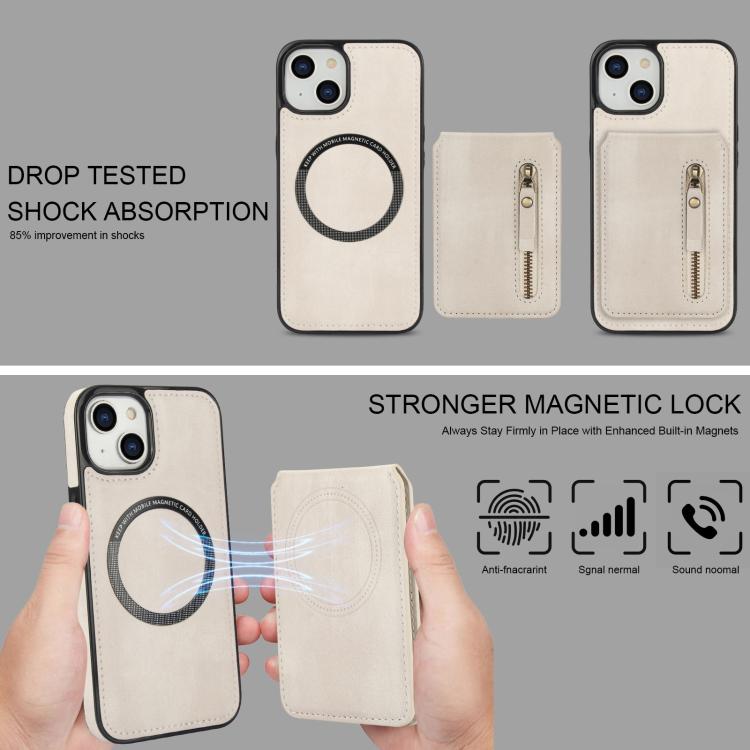 Zipper Wallet Split MagSafe Leather Back Phone Case, For iPhone 14 Plus, For iPhone 14, For iPhone 14 Pro