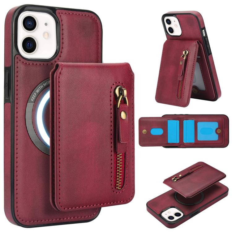 Zipper Wallet Split MagSafe Leather Back Phone Case, For iPhone 11 Pro Max, For iPhone 11, For iPhone 11 Pro