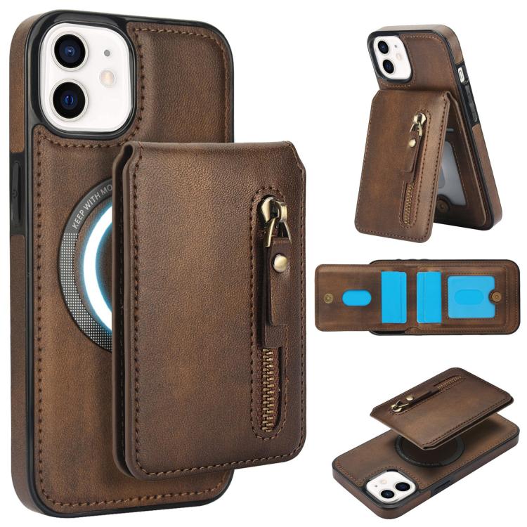 Zipper Wallet Split MagSafe Leather Back Phone Case, For iPhone 11 Pro Max, For iPhone 11, For iPhone 11 Pro