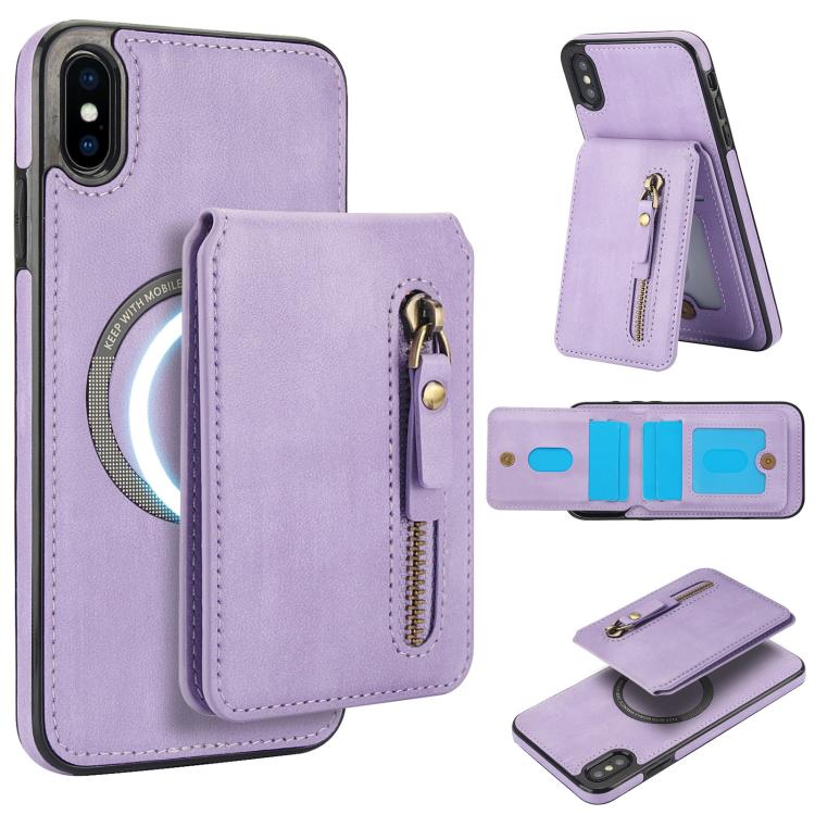 Zipper Wallet Split MagSafe Leather Back Phone Case, For iPhone X / XS, For iPhone XR, For iPhone XS Max