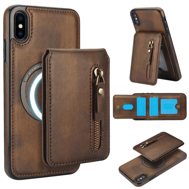 Zipper Wallet Split MagSafe Leather Back Phone Case, For iPhone X / XS, For iPhone XR, For iPhone XS Max
