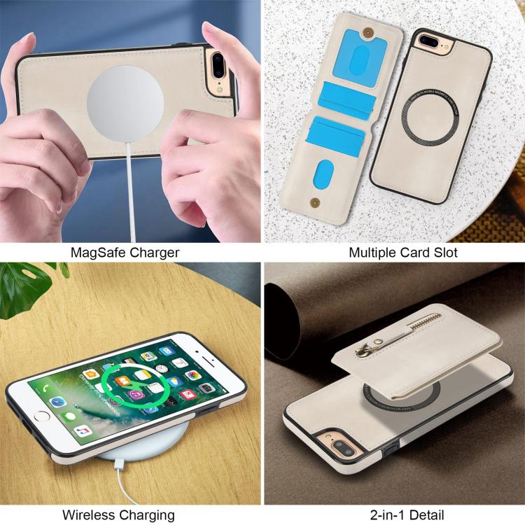 Zipper Wallet Split MagSafe Leather Back Phone Case, For iPhone 7 Plus / 8 Plus