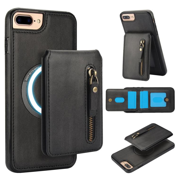Zipper Wallet Split MagSafe Leather Back Phone Case, For iPhone 7 Plus / 8 Plus