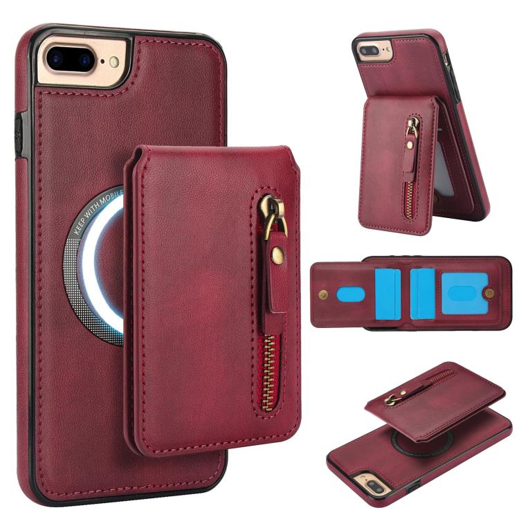 Zipper Wallet Split MagSafe Leather Back Phone Case, For iPhone 7 Plus / 8 Plus