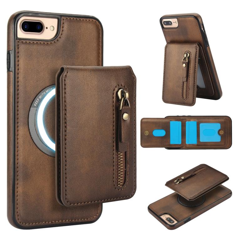 Zipper Wallet Split MagSafe Leather Back Phone Case, For iPhone 7 Plus / 8 Plus