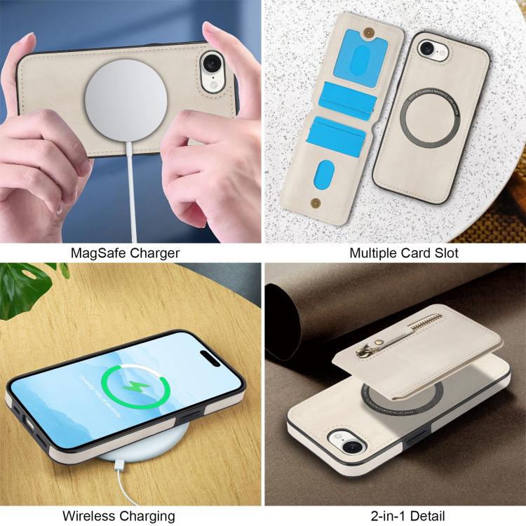 Zipper Wallet Split MagSafe Leather Back Phone Case, For iPhone 16e, For iPhone 16 Pro Max, For iPhone 16 Pro