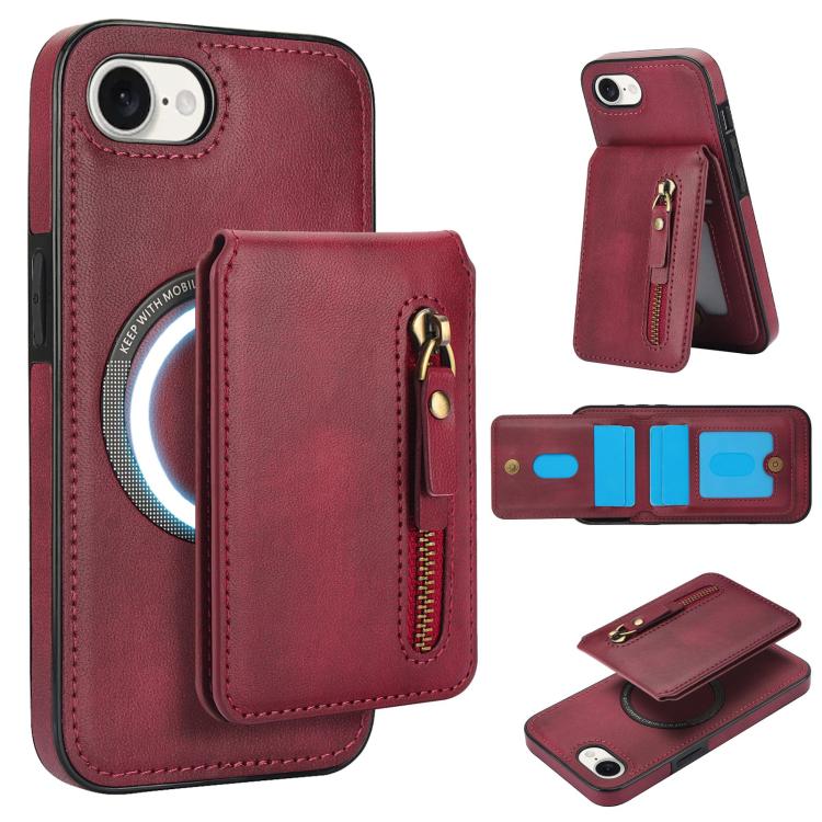 Zipper Wallet Split MagSafe Leather Back Phone Case, For iPhone 16e, For iPhone 16 Pro Max, For iPhone 16 Pro