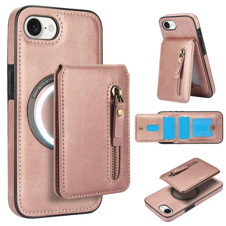 Zipper Wallet Split MagSafe Leather Back Phone Case, For iPhone 16e, For iPhone 16 Pro Max, For iPhone 16 Pro
