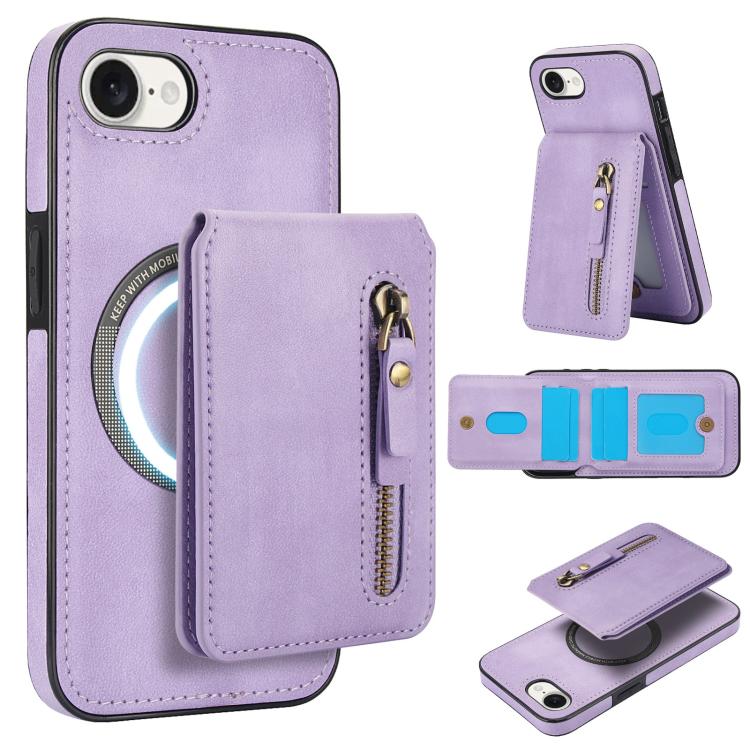 Zipper Wallet Split MagSafe Leather Back Phone Case, For iPhone 16e, For iPhone 16 Pro Max, For iPhone 16 Pro