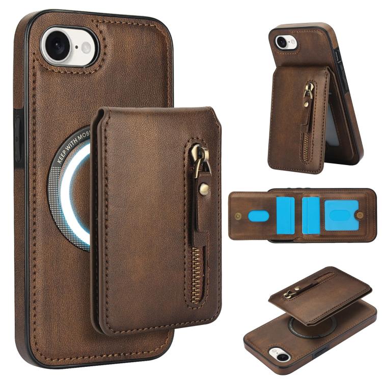 Zipper Wallet Split MagSafe Leather Back Phone Case, For iPhone 16e, For iPhone 16 Pro Max, For iPhone 16 Pro