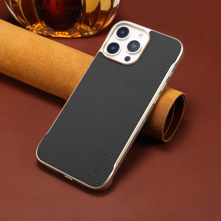 Denior A20 Genuine Leather Litchi Texture MagSafe Frameless Phone Case, For iPhone 14 / 13, For iPhone 14 Pro, For iPhone 14 Pro Max