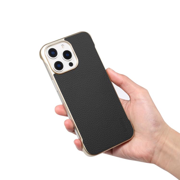 Denior A20 Genuine Leather Litchi Texture MagSafe Frameless Phone Case, For iPhone 14 / 13, For iPhone 14 Pro, For iPhone 14 Pro Max
