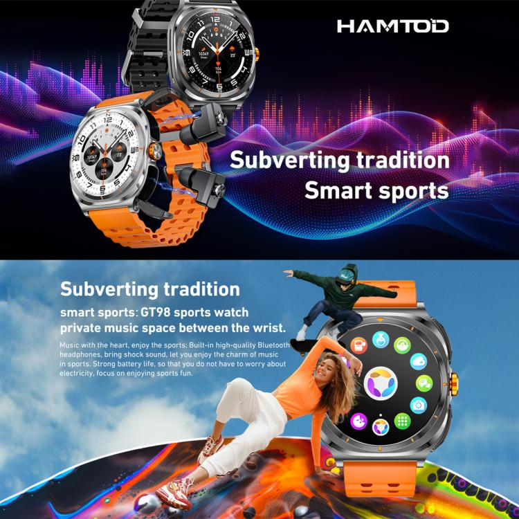 HAMTOD GT98 Headphones Smart Watch,1.53 inch, Support Bluetooth Call / NFC / Heart Rate