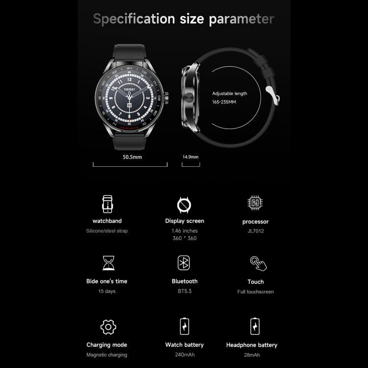 D9 1.46 inch 2 in 1 Bluetooth Earphone Smart Watch, Support Bluetooth Call / NFC / Heart Rate, D9 (Silver), D9 (Black)