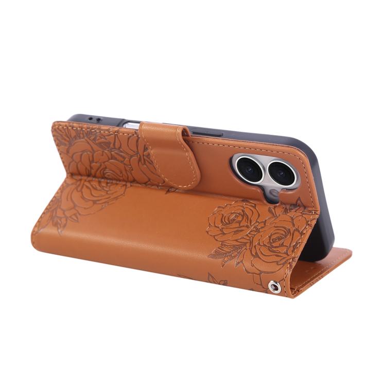 Rose Flower Embossed 3-Card Slots Leather Phone Case