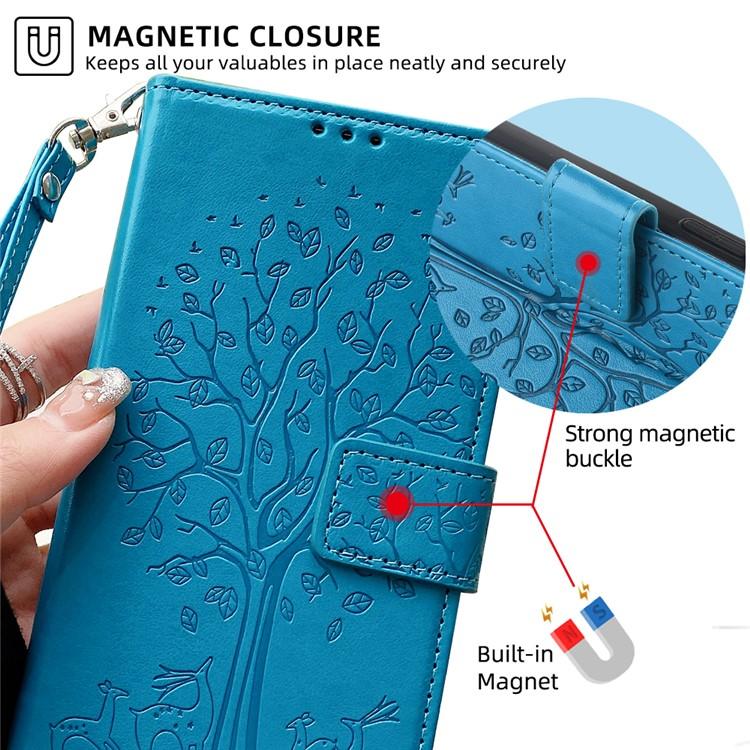 Tree & Deer Embossed Leather Phone Case, For iPhone 16e