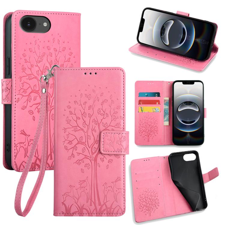 Tree & Deer Embossed Leather Phone Case, For iPhone 16e
