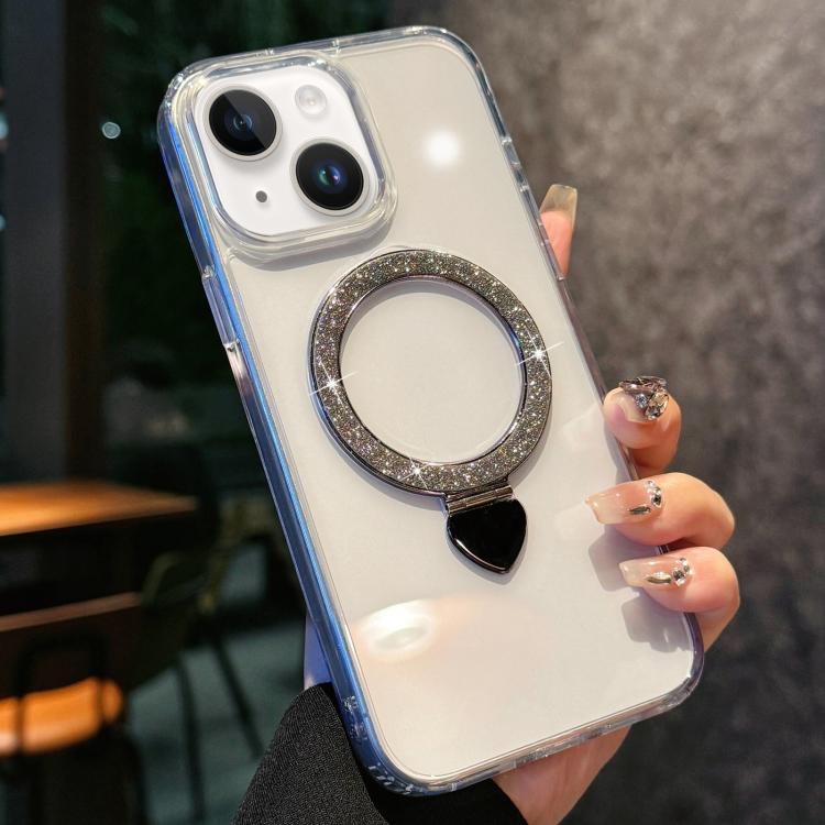 Love Glitter Powder MagSafe Holder Phone Case with Lens Film, For iPhone 15, For iPhone 14 / 13, For iPhone 14 Pro, For iPhone 14 Pro Max, For iPhone 13 Pro Max