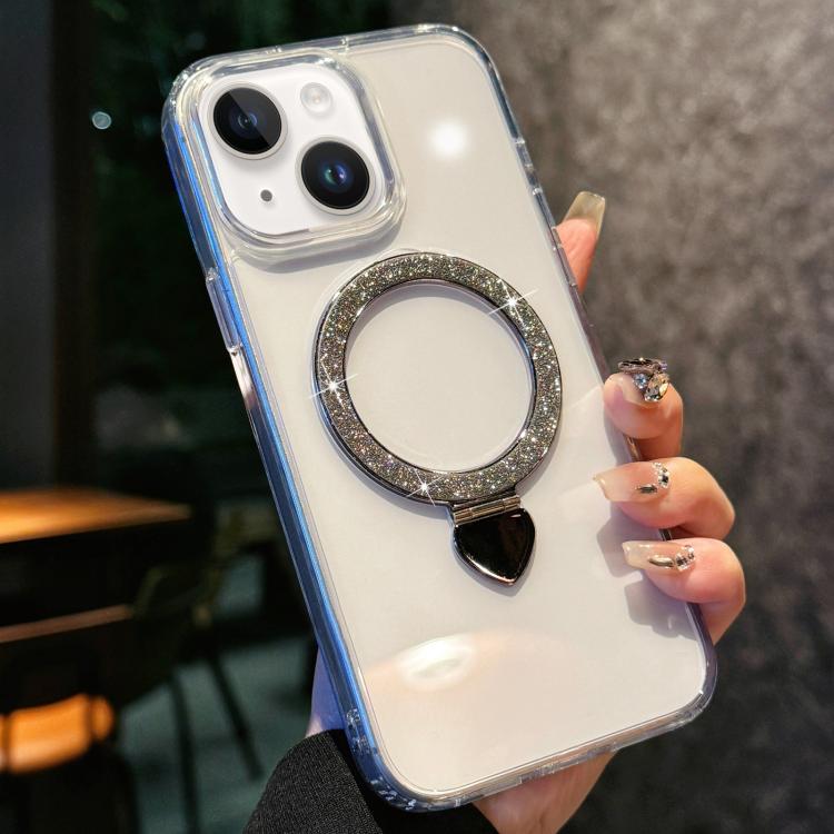 Love Glitter Powder MagSafe Holder Phone Case with Lens Film, For iPhone 15, For iPhone 14 / 13, For iPhone 14 Pro, For iPhone 14 Pro Max, For iPhone 13 Pro Max
