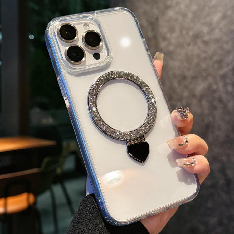 Love Glitter Powder MagSafe Holder Phone Case with Lens Film, For iPhone 15, For iPhone 14 / 13, For iPhone 14 Pro, For iPhone 14 Pro Max, For iPhone 13 Pro Max