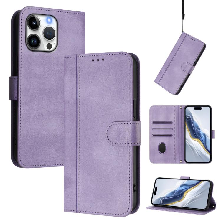 Line Splicing Buckle Retro Leather Phone Case