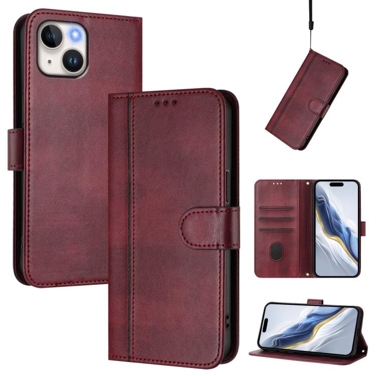 Line Splicing Buckle Retro Leather Phone Case
