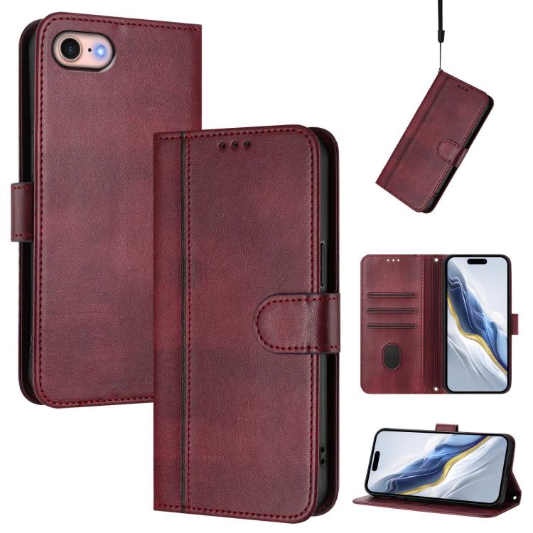 Line Splicing Buckle Retro Leather Phone Case