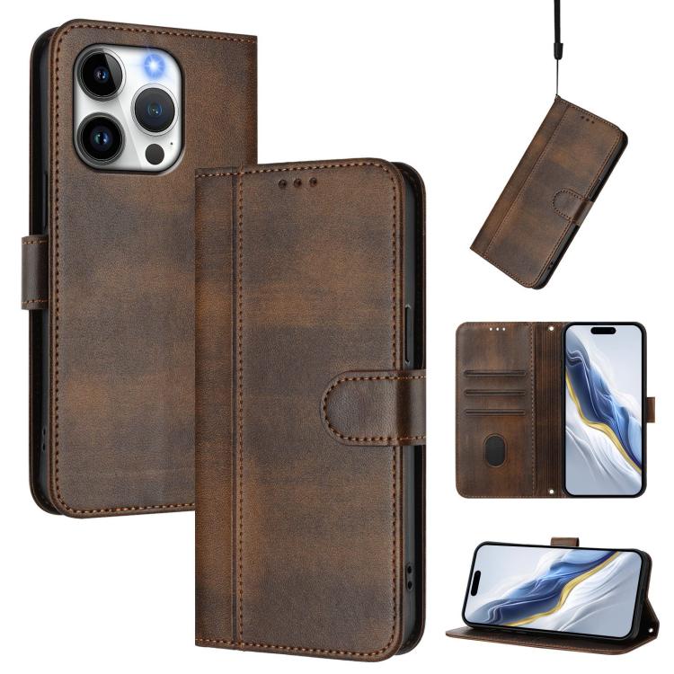 Line Splicing Buckle Retro Leather Phone Case, For iPhone 13 Pro, For iPhone 13 mini, For iPhone 12 / 12 Pro