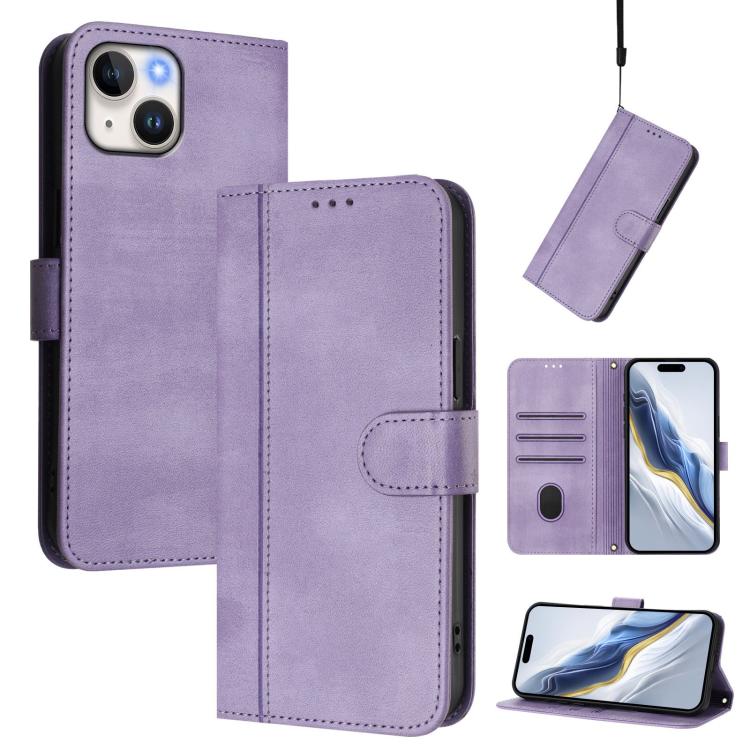 Line Splicing Buckle Retro Leather Phone Case, For iPhone 13 Pro, For iPhone 13 mini, For iPhone 12 / 12 Pro