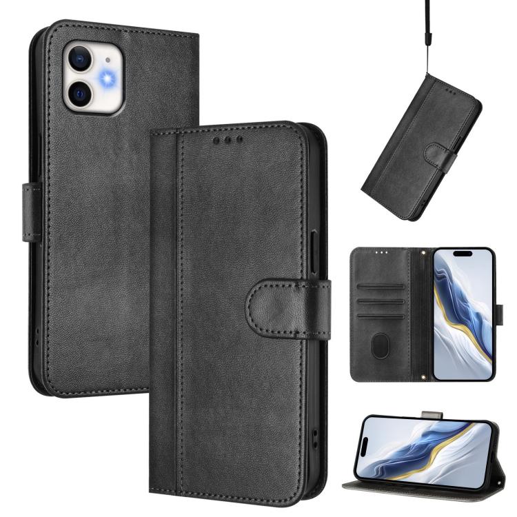 Line Splicing Buckle Retro Leather Phone Case, For iPhone 13 Pro, For iPhone 13 mini, For iPhone 12 / 12 Pro
