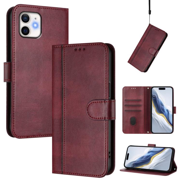 Line Splicing Buckle Retro Leather Phone Case, For iPhone 13 Pro, For iPhone 13 mini, For iPhone 12 / 12 Pro