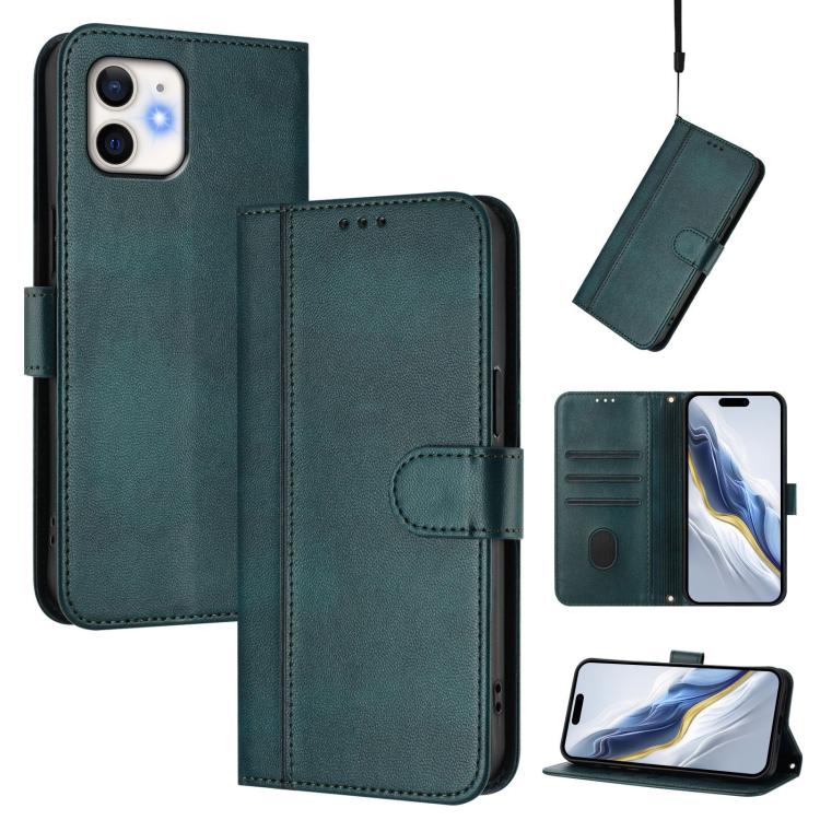 Line Splicing Buckle Retro Leather Phone Case, For iPhone 13 Pro, For iPhone 13 mini, For iPhone 12 / 12 Pro