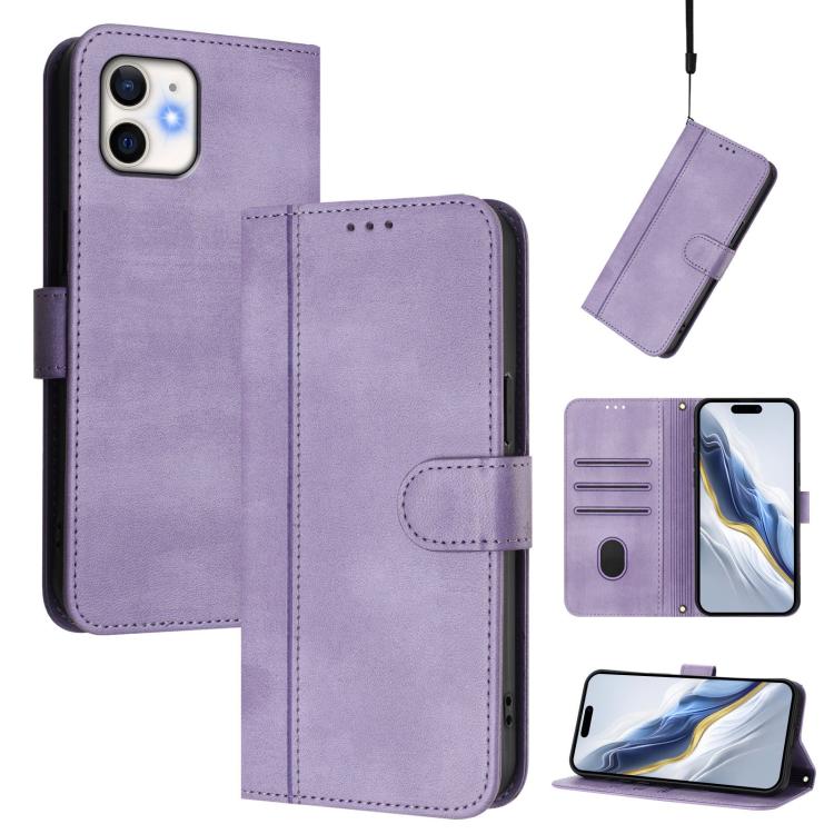 Line Splicing Buckle Retro Leather Phone Case, For iPhone 13 Pro, For iPhone 13 mini, For iPhone 12 / 12 Pro