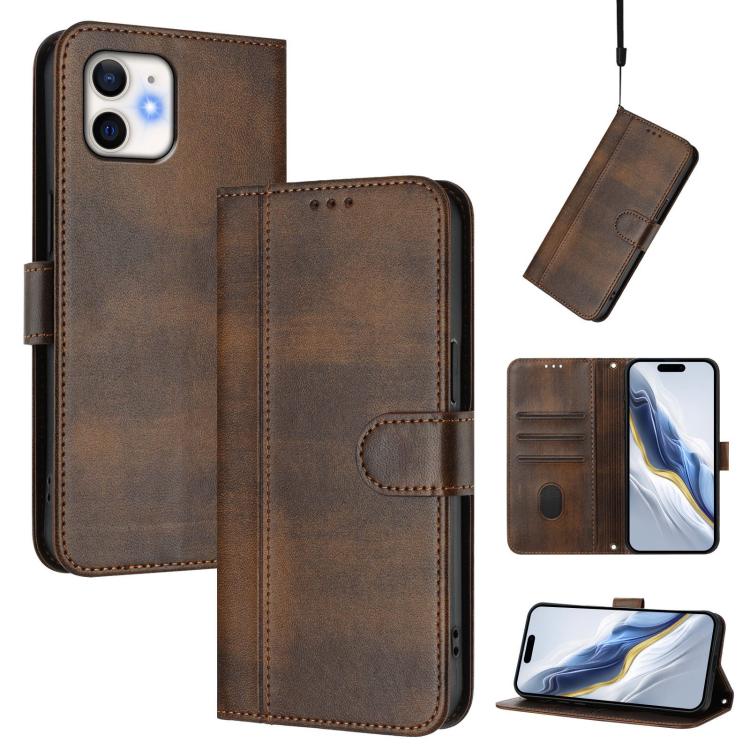 Line Splicing Buckle Retro Leather Phone Case, For iPhone 13 Pro, For iPhone 13 mini, For iPhone 12 / 12 Pro