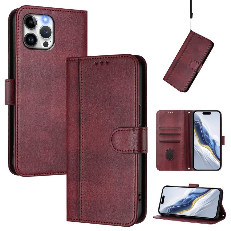 Line Splicing Buckle Retro Leather Phone Case